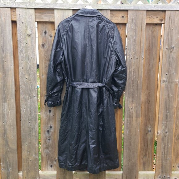 Montreal Leather Trench Coat Men's Size 42 Large Black Y2K The Matrix Blanket - Picture 5 of 10